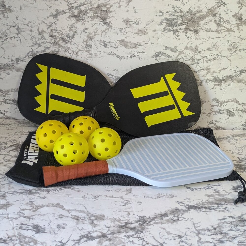 8 piece Pickleball set: Monarch Pickleball Paddles, 4 Balls, Bag, Xtra Paddle